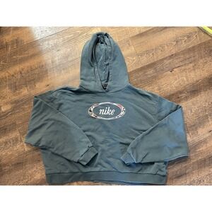 Nike Sweater Cropped Hoodie Womens XL Embroidered Logo Faded Aqua Teal pullover